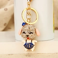 Sparkling crystal dog keychain with golden Wang charm and blue accents for bags - Wang Wang Lucky Dog Blue