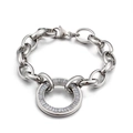 Pulsera de cadena plateada con colgante redondo de circón y cierre de mosquetón - Pulsera Acero (KB85127-Z)