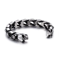 Men's punk leather bracelet with stainless steel skull accents and silver chain design - Skull