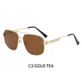Gafas de sol aviador de metal dorado con lentes color té y un elegante puente doble fino - Montura Dorada Lente Marrón