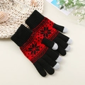 Red and black knit touchscreen gloves with snowflake pattern for cold winter warmth - One Size / Black Red
