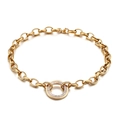 Collar de cadena dorada con colgante redondo e incrustación de circón claro - Collar Dorado (KN30464-Z)