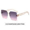 Lunettes de soleil carrées sans monture couleur champagne avec verres dégradés rose - Gris Rose
