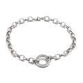 Silver chunky chain necklace with a crystal-encrusted circle pendant and lobster clasp - Steel Necklace (KN30463-Z)