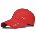 Classic red baseball cap with silver sport metal logo and stylish printed brim detail - Adjustable / Red