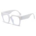 Fashionable white square oversized frame glasses with vintage gold stud accents for a retro look - White Frame