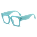 Montatura quadrata oversize azzurra con dettagli in metallo dorato e filtro anti-luce blu - Montatura blu