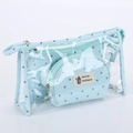 Detailed set of light blue travel cosmetic bags with crown patterns and transparent PVC - Blue