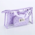 Three-piece set of purple travel cosmetic bags with crown pattern and transparent PVC - Purple