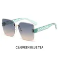 Square frameless sunglasses in C5 color with blue-tea gradient lenses and green temples - Blue Tea