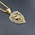 Gold-plated stainless steel lion head pendant necklace with sparkling crystal rhinestones - Partial Rhinestone Lion Head (No Chain) / Gold