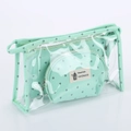 3-piece clear PVC and mint green canvas makeup bag set with crown print and zip closure - Grass Green