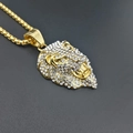 Hip hop gold lion head pendant necklace with iced out crystals and braided chain - Full Rhinestone Lion Head (No Chain) / Gold