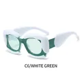 Square cloud-shaped sunglasses featuring thick white frames and light green lenses - White Frame Green Lens