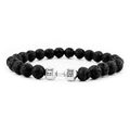 Detailed view of black lava stone beads and silver dumbbell charm with LIFT LIVE engraving - Silver Lava Stone