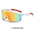 White frame sports sunglasses with colorful gradient lenses and red anti-slip temple tips - White Frame Red Mirror