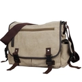 Vintage khaki canvas messenger bag with adjustable buckles and front zipper pocket - Khaki (No Logo)