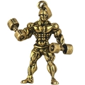 Detailed view of bronze muscular bodybuilder pendant with barbell for fitness necklace - Dumbbell Workout Bodybuilder Style (KC037g) / Antique Gold