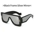 Gafas de sol cuadradas futuristas con montura negra y lentes de espejo plateadas - Montura Negra Lentes de Espejo Plateadas