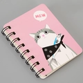 Pink A7 spiral notebook featuring a cute cartoon cat and black wire binding - Cat-Pink