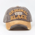 Retro washed cotton baseball cap with two-tone grey and brown suede brim and embroidery - Adjustable / Coffee and Yellow