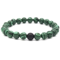 Bracciale di coppia da 8mm in malachite verde e pietre nere opache per uomo e donna - Malachite + 1 Perla Opaca