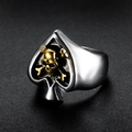Anillo punk para hombre de acero inoxidable con calavera dorada sobre pica negra - US 8 / Bicolor (Oro y Plata)