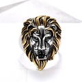 Men's hip-hop style lion head ring with two-tone gold and silver finish on textured background - US 7 / Two-tone Gold and Silver (06404)
