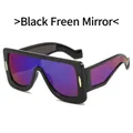 Gafas de sol cuadradas oversize con montura negra y lentes de espejo verde - Montura Negra Lente Espejo Verde