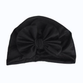 Dettaglio del berretto in cotone per neonati in maglia nera classica con un grande fiocco - Nero