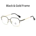 Square oversized blue light blocking glasses with black and gold metal frames - Black Gold Frame