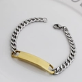 Cuban link bracelet featuring silver chain and gold bar pendant in stainless steel - Gold Bar (Silver Chain)