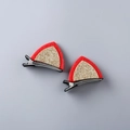 Cute red sequined cat ear hair clips for girls featuring shiny gold glitter finish - Red