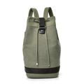 Army green canvas barrel backpack with brown faux leather flap and metal buckle closure - Large / Army Green