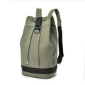 Army green canvas travel backpack featuring drawstring closure and side logo detail - Small / Army Green