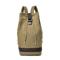Mochila de lona vintage verde oliva con cierre de cordón y detalles en marrón oscuro - Grande / Caqui