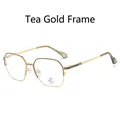 Tea gold square metal glasses frame with anti-blue light and UV400 protection - Brown Gold Frame