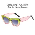 Cat eye zonnebril met groen en roze montuur met kleurverloop en grijze glazen - Groen Roze Frame Gradiënt Grijze Lenzen