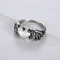 Vintage stainless steel ring featuring a heart with detailed angel wings in silver finish - US 7 / Steel Color (06204)