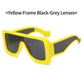 Oversized square sunglasses with a vibrant yellow frame and dark grey lenses - Yellow Frame Grey Lens