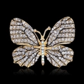 Eleganter Schmetterling-Brosche in Gold mit klaren und bunten Kristallen auf Schwarz - Goldener Schmetterling (C077-A)