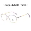 Stylish square gold and purple metal frames with anti-blue light clear lenses - Purple Gold Frame