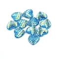 Teal mermaid scale heart-shaped resin cabochons for DIY jewelry making accessories - 12mm Blue Green Iridescent