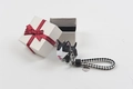 Bull Terrier dog keychain with black and white woven strap in a premium gift box - Black Dog with Braided Rope and Gift Box
