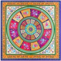 Floral mandala silk satin square scarf 130cm with baroque patterns on white background - Purple