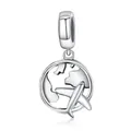 S925 sterling silver globe and airplane travel charm pendant with high polished finish - 925 Silver / Silver Globe Airplane-SCC242