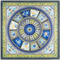 Baroque floral silk scarf featuring elegant blue and gold patterns on white background - Black