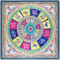 Dettaglio del motivo di grande foulard 130cm in raso di seta con stampa floreale e bordi - Blu Notte