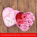 Pink heart-shaped tin gift box with 6 soap roses and a ribbon, 9.5x9.5x4.5cm - Gradient Colors (6 Flowers Heart)