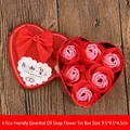 Heart-shaped red tin box with six gradient soap roses and a decorative red bow - Red Set (6 Flowers Heart)
